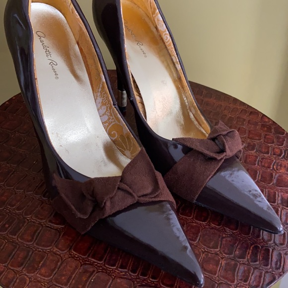 Charlotte Russe Shoes - Charlotte Russe Faux Patent Leather & Suede Bow High Heel Shoes Women’s Size 7